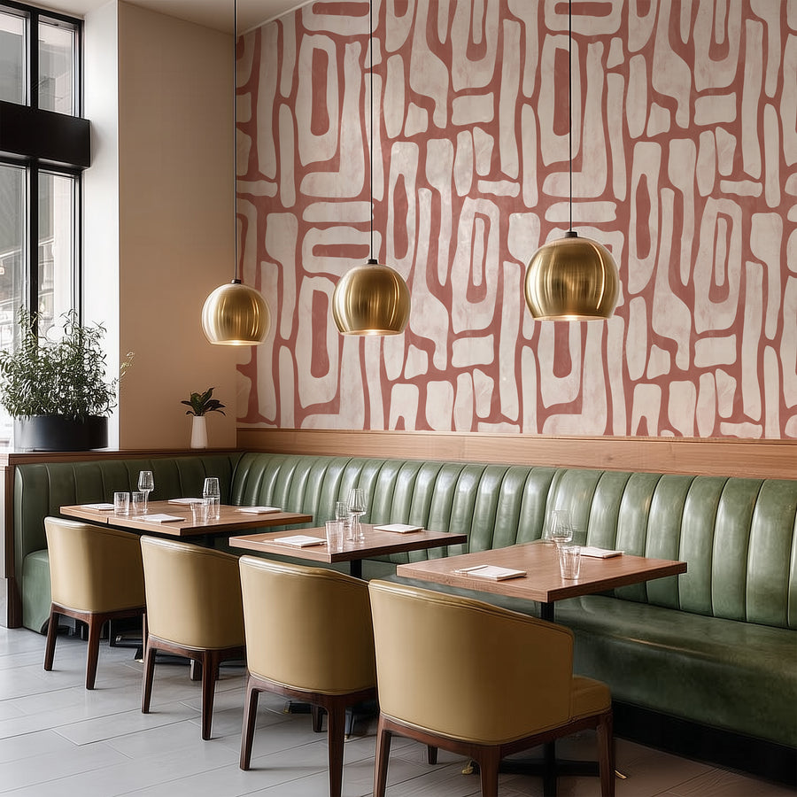 Terracotta Abstract Shapes Wallpaper – Modern Red & White