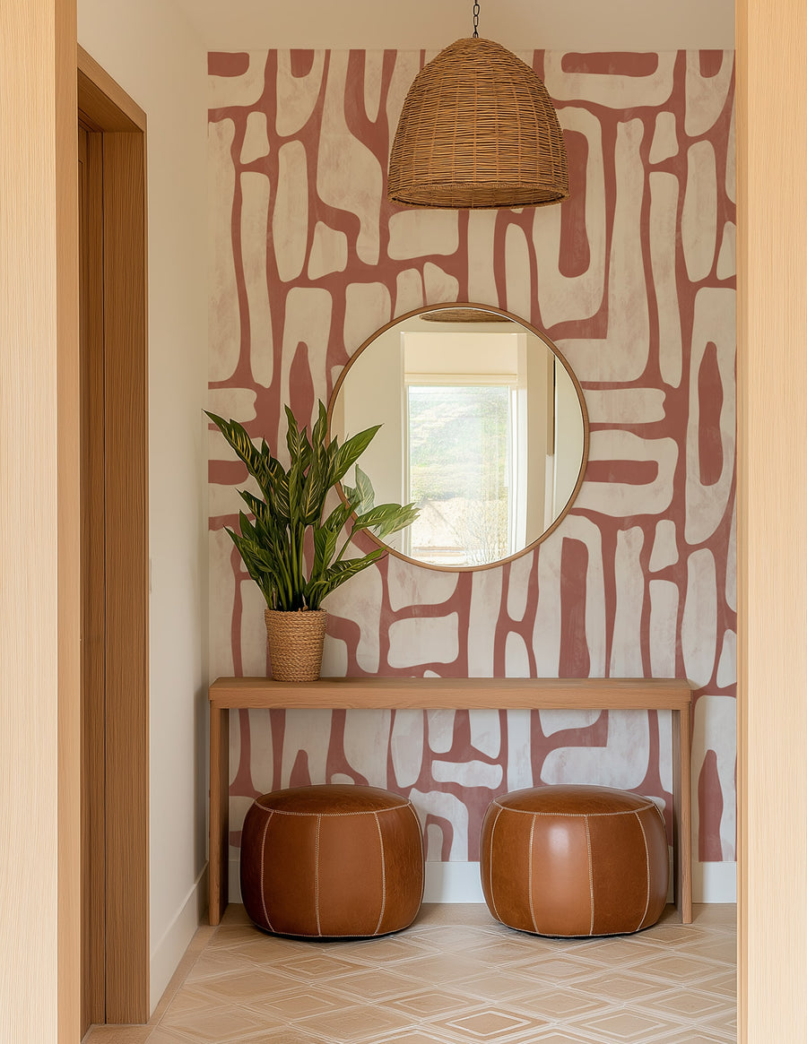 Terracotta Abstract Shapes Wallpaper – Modern Red & White