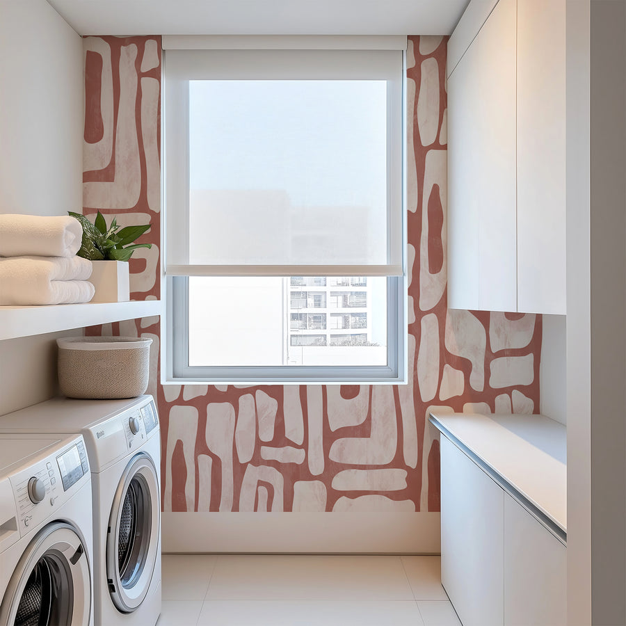 Terracotta Abstract Shapes Wallpaper – Modern Red & White