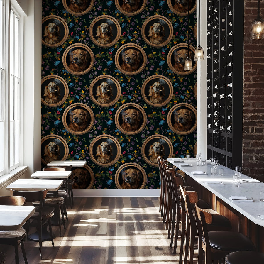 Restaurant with Vintage Dog Portrait Wallpaper – Golden Retriever