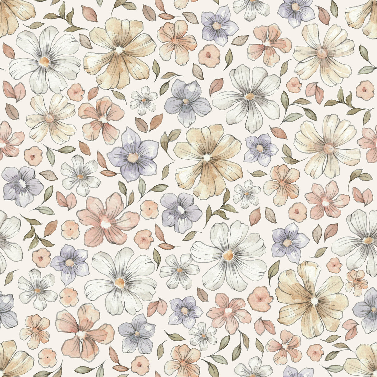 Pastel Meadow Bloom Wallpaper – Watercolor Retro Floral Elegance