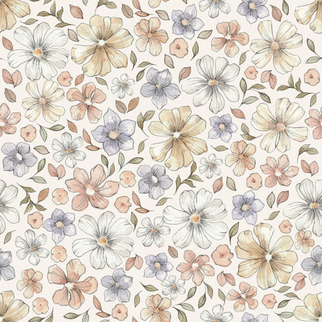 Pastel Meadow Bloom Wallpaper – Watercolor Retro Floral Elegance