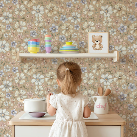 Terracotta Meadow Retro Floral Wallpaper