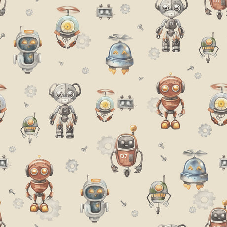 Robots Wallpaper – Playful Kids Room Wallcovering in Watercolor