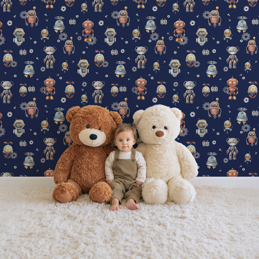 Robot Adventure Wallpaper in Navy