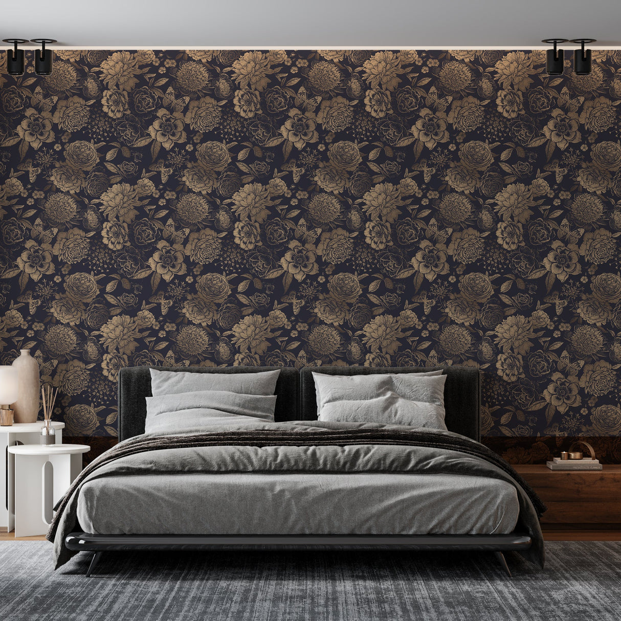 Vintage Flower Wallpaper Non-metallic gold