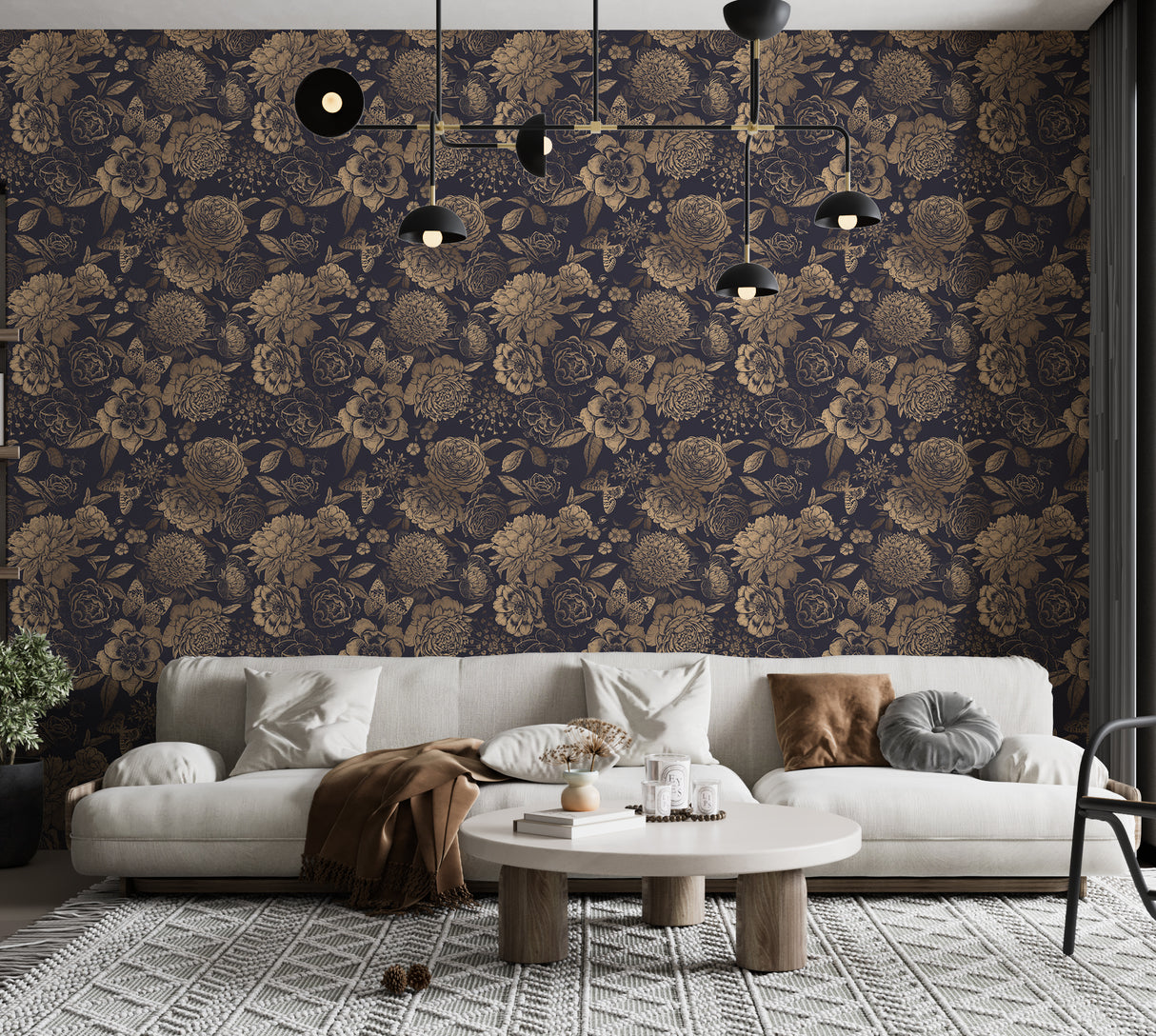 Vintage Flower Wallpaper Non-metallic gold