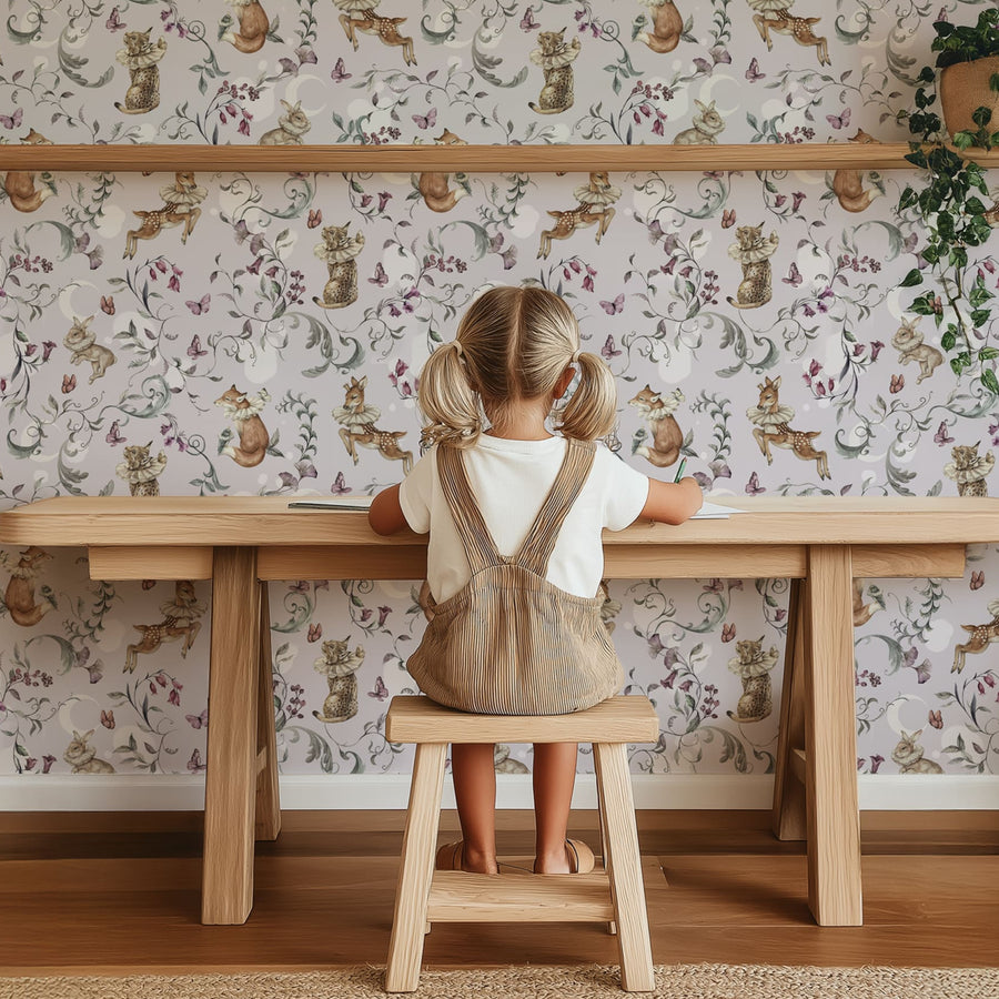 Enchanted Woodland Wallpaper - Storybook Animals & Florals