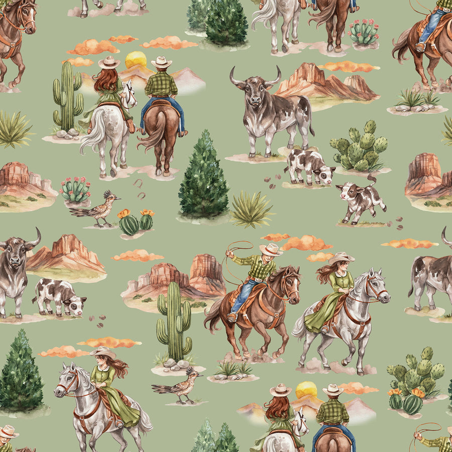 Sage Western Cowboy & Cowgirl Wallpaper
