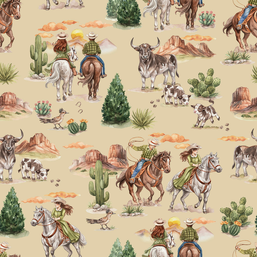 Sand Western Cowboy & Cowgirl Wallpaper