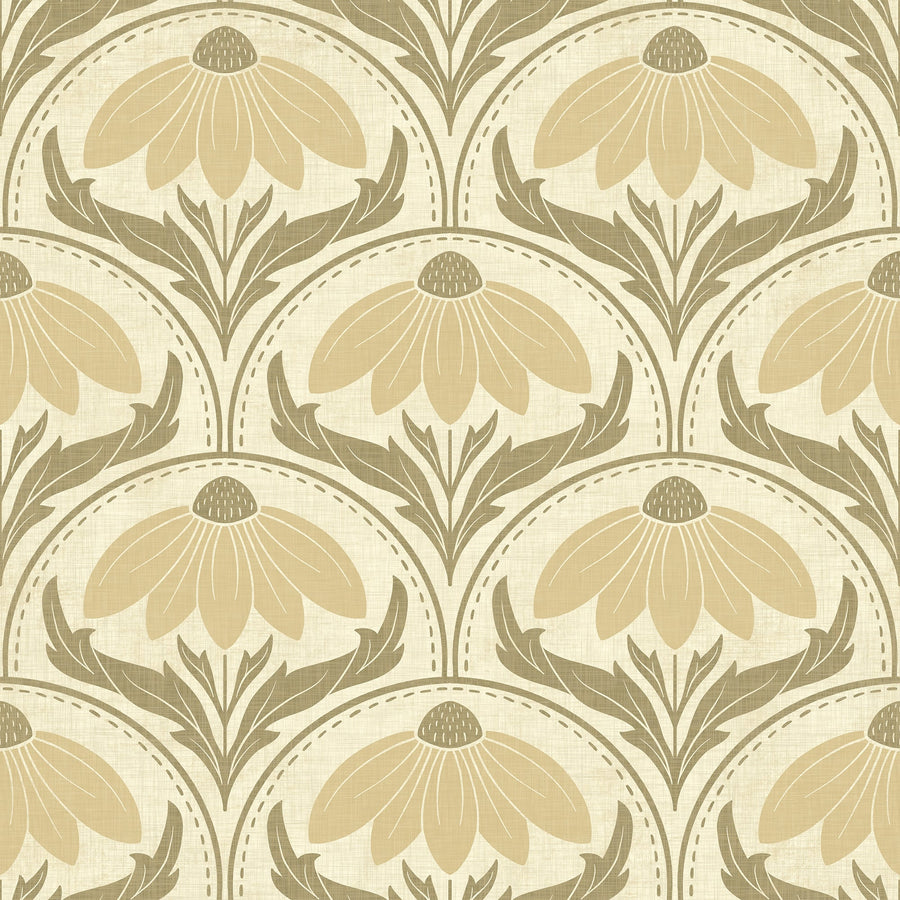 Scalloped Coneflower Wallpaper – Vintage Floral Elegance