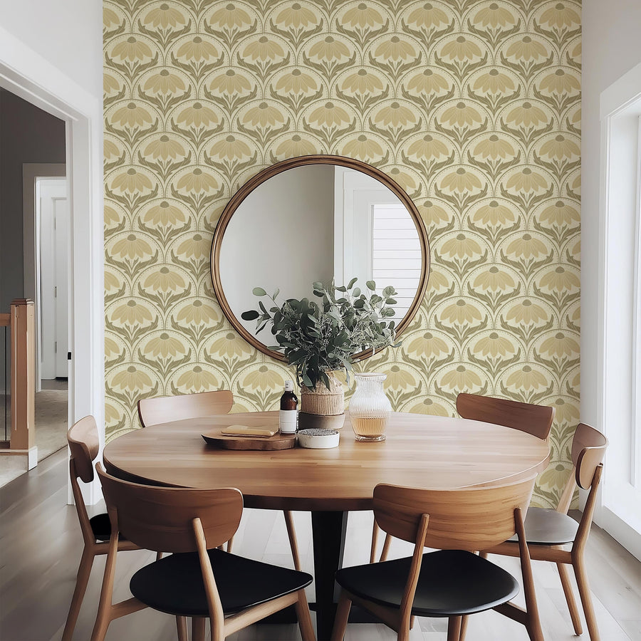 Scalloped Coneflower Wallpaper - Vintage Floral Elegance