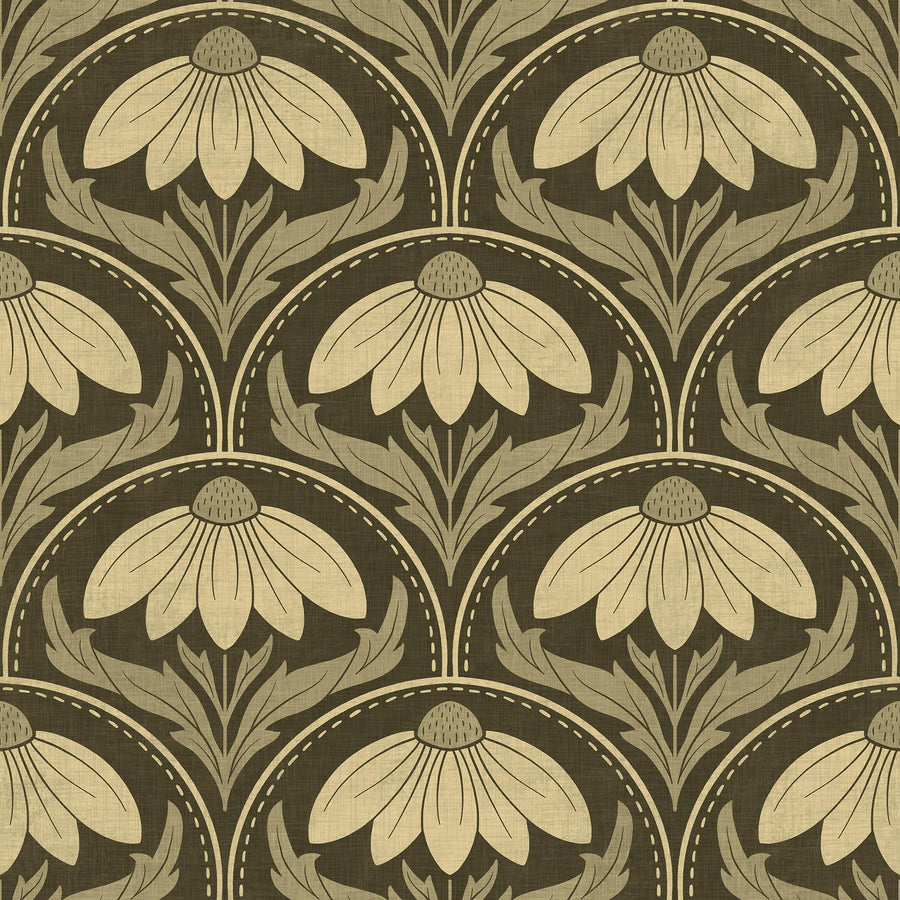 Scalloped Coneflower Wallpaper – Vintage Floral Elegance