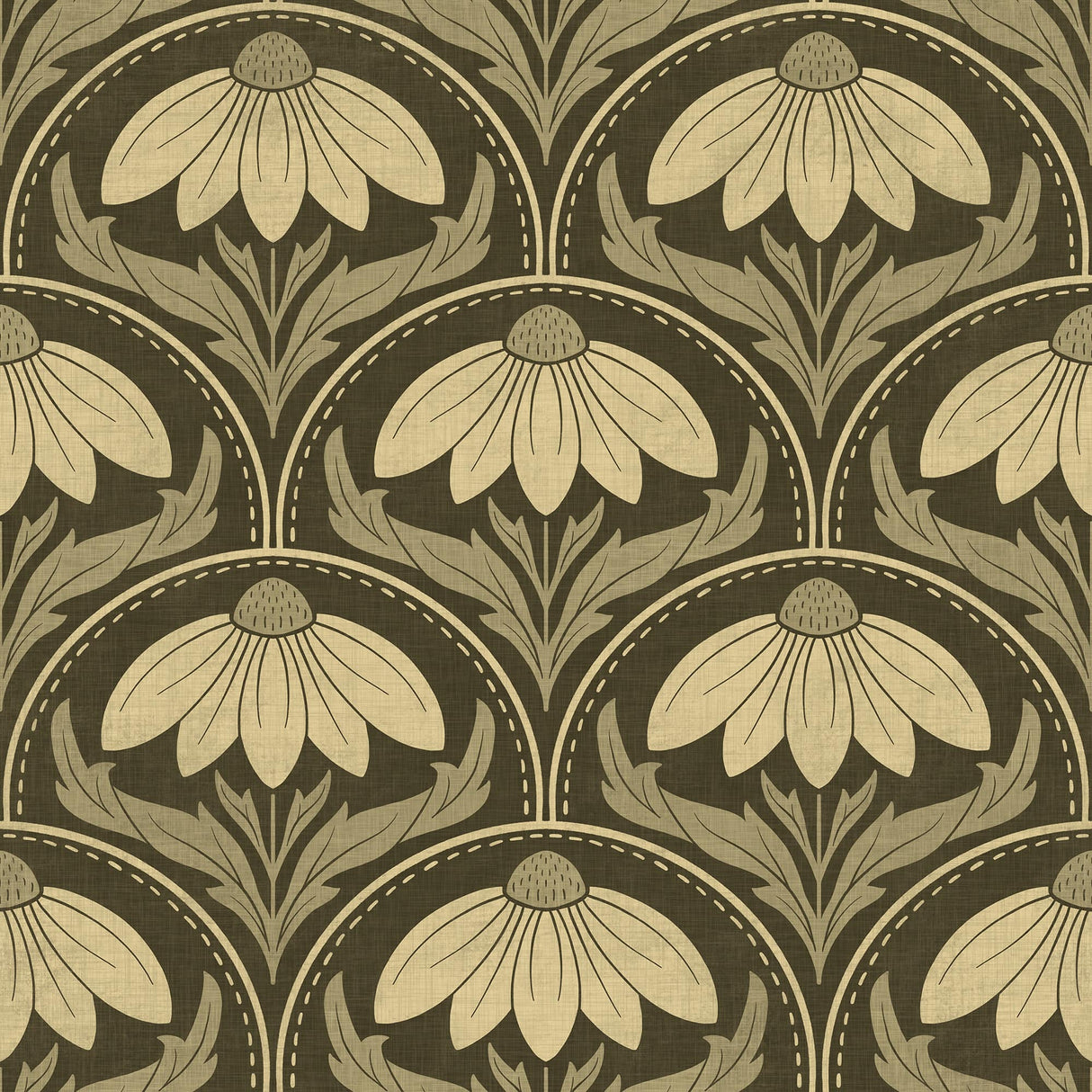 Scalloped Coneflower Wallpaper - Vintage Floral Elegance