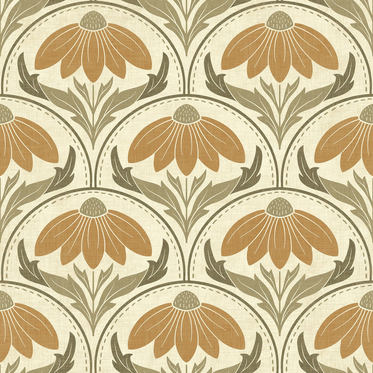 Scalloped Coneflower Wallpaper - Vintage Floral Elegance