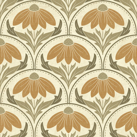 Scalloped Coneflower Wallpaper - Vintage Floral Elegance