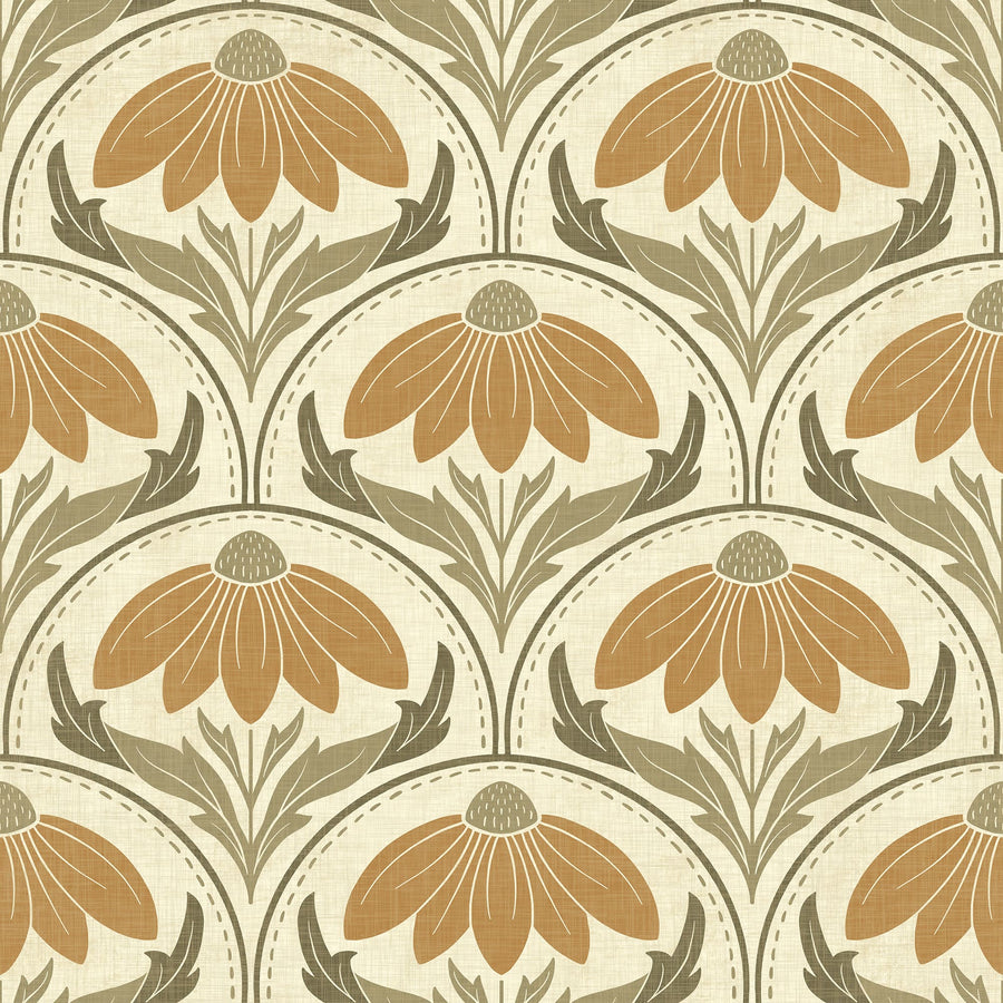 Scalloped Coneflower Wallpaper - Vintage Floral Elegance