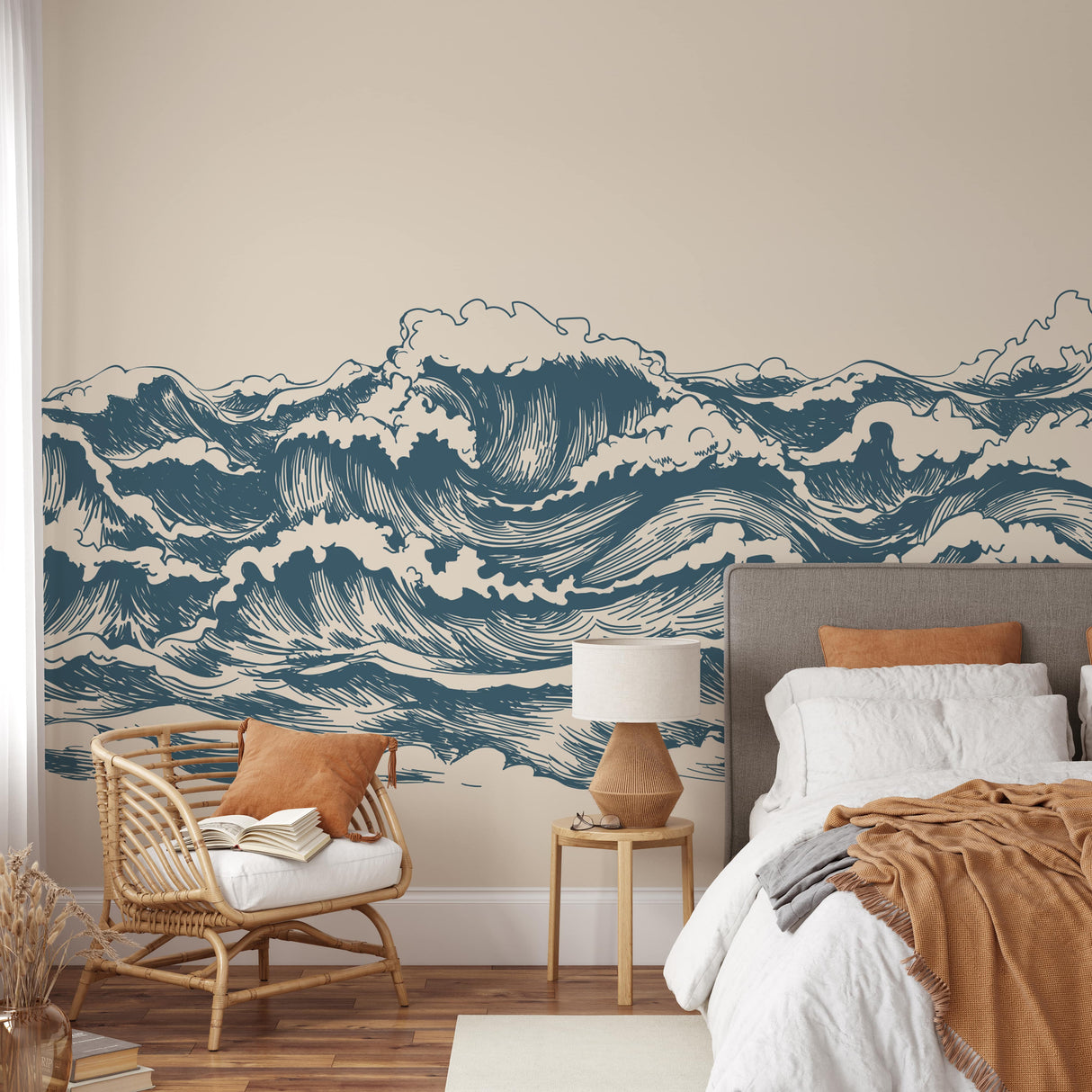 Ocean Wave Wallpaper Mural - Coastal Nautical Peel and Stick Wall Mural