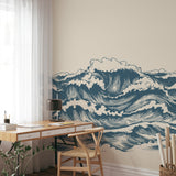 Ocean Wave Wallpaper Mural - Coastal Nautical Peel and Stick Wall Mural