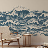 Ocean Wave Wallpaper Mural - Coastal Nautical Peel and Stick Wall Mural