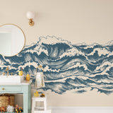 Ocean Wave Wallpaper Mural - Coastal Nautical Peel and Stick Wall Mural