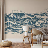 Ocean Wave Wallpaper Mural - Coastal Nautical Peel and Stick Wall Mural