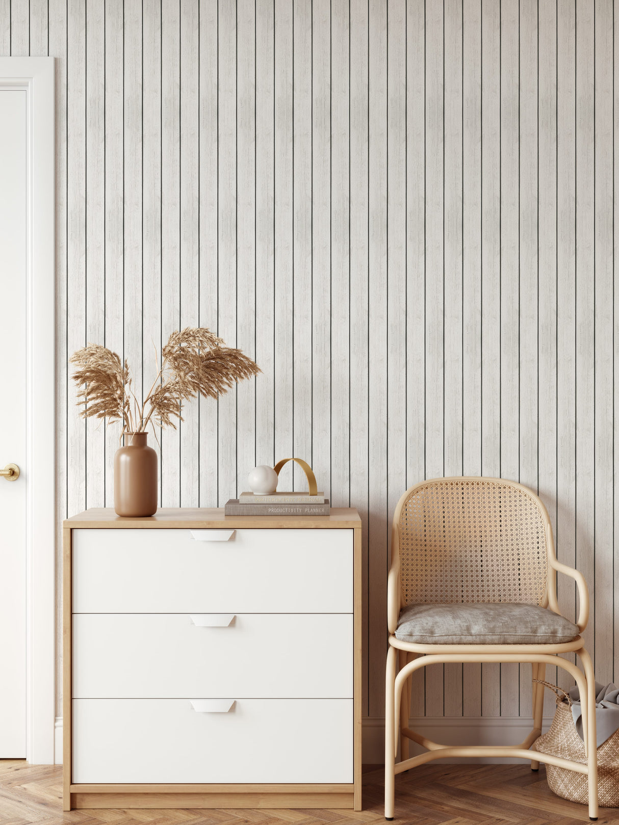 White Shiplap Wallpaper