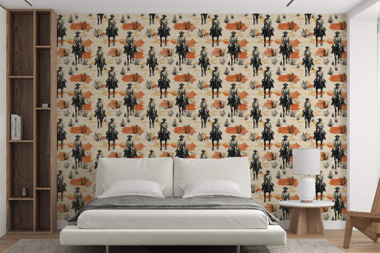 Western Cowboy Wallpaper – Cowboys on Horseback | Luxury Peel and Stick Wallpaper