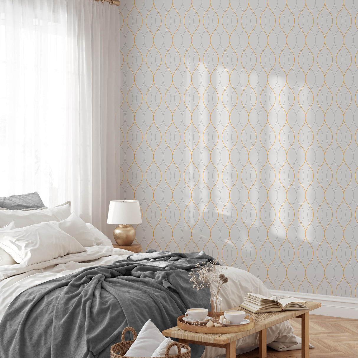 Modern Geometric Wave Wallpaper - Elegant Color Line Peel and Stick Wallpaper