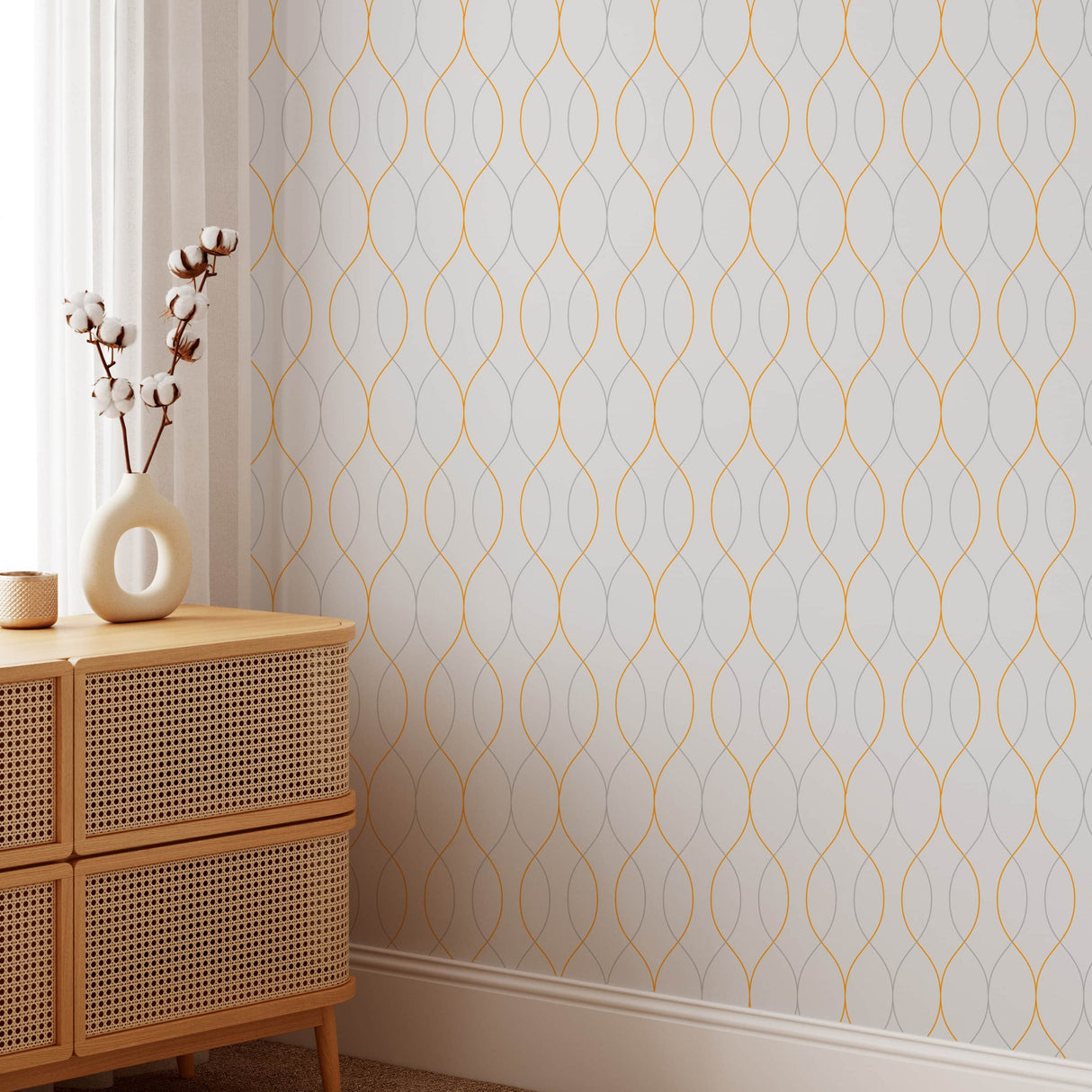 Modern Geometric Wave Wallpaper - Elegant Color Line Peel and Stick Wallpaper