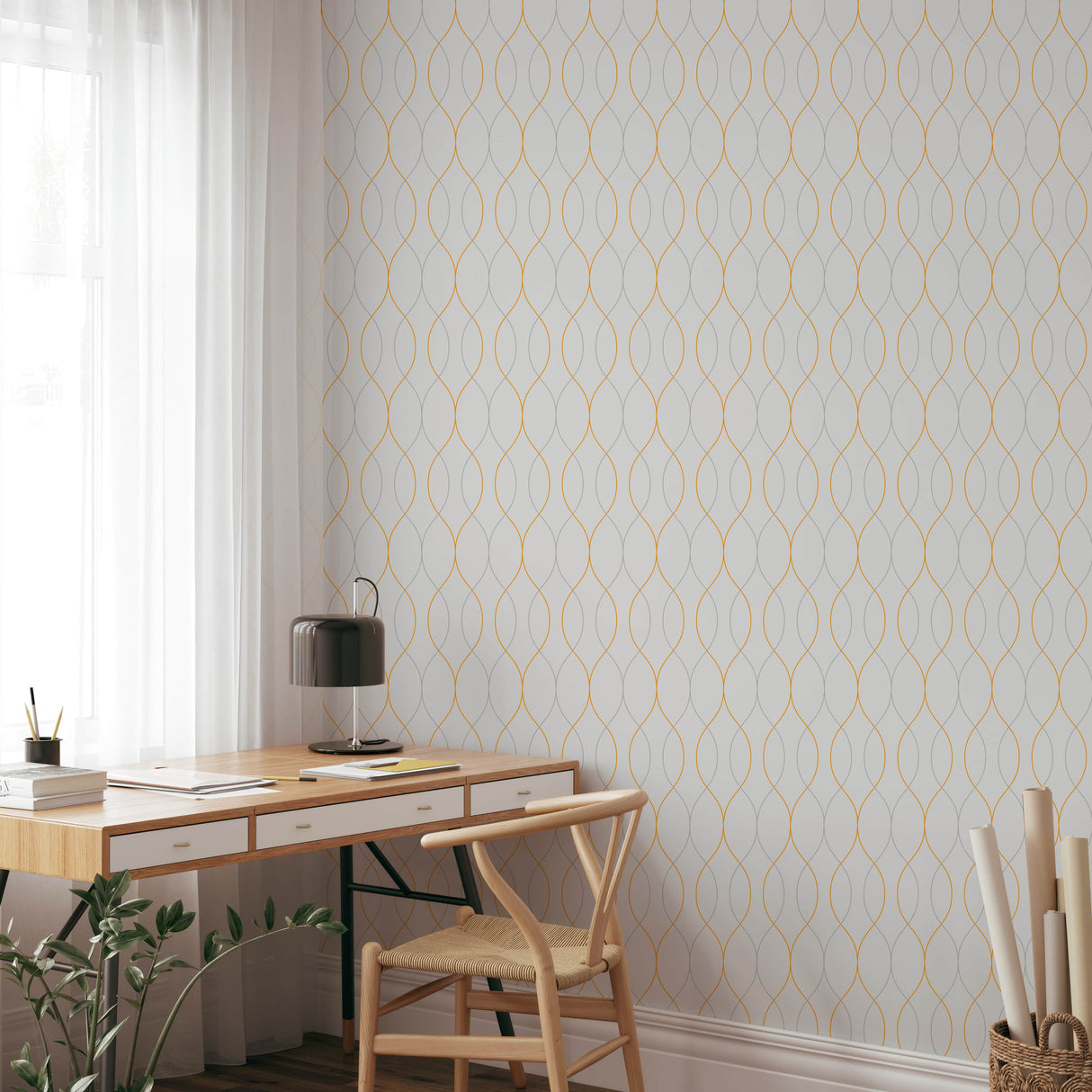 Modern Geometric Wave Wallpaper - Elegant Color Line Peel and Stick Wallpaper