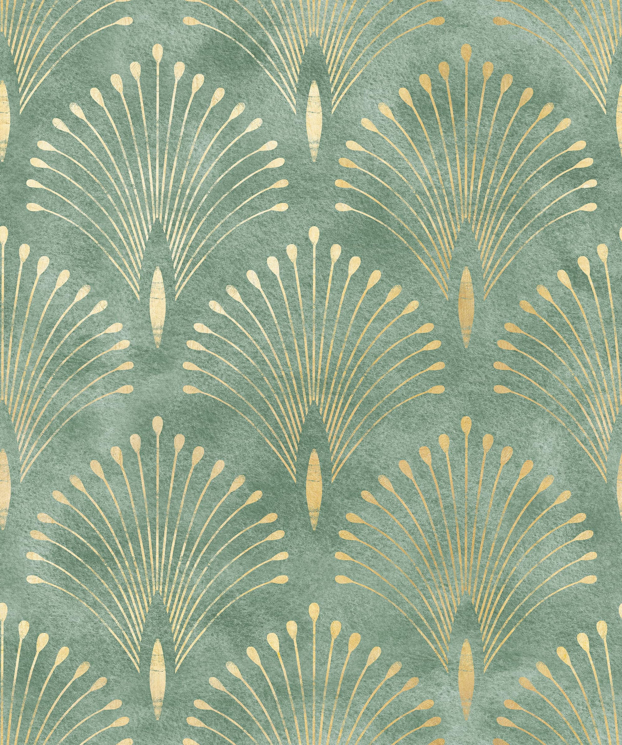 Green Ornamental Art Deco Style Wallpaper Peel and Stick