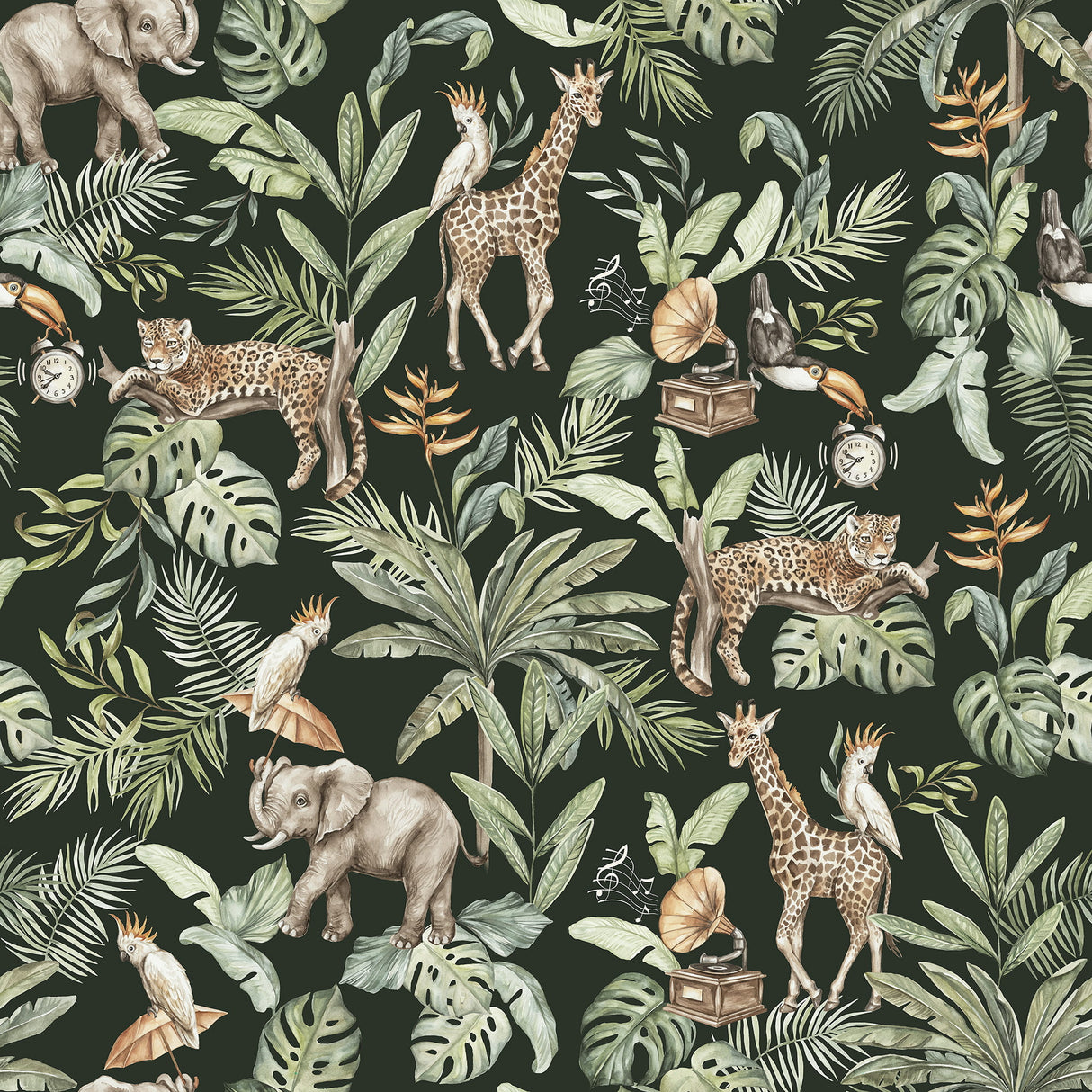 Safari Serenade Tropical Jungle Wallpaper - Peel and Stick & Traditional