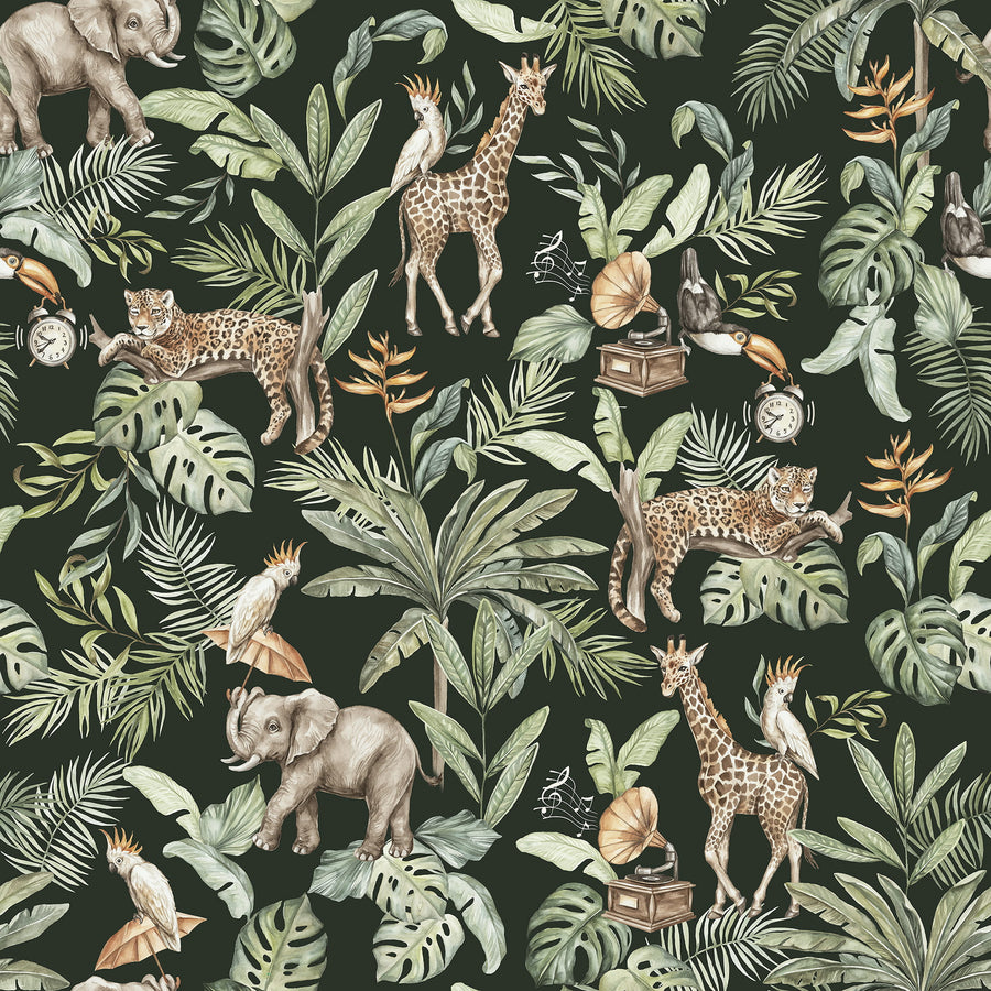 Safari Serenade Tropical Jungle Wallpaper - Peel and Stick & Traditional