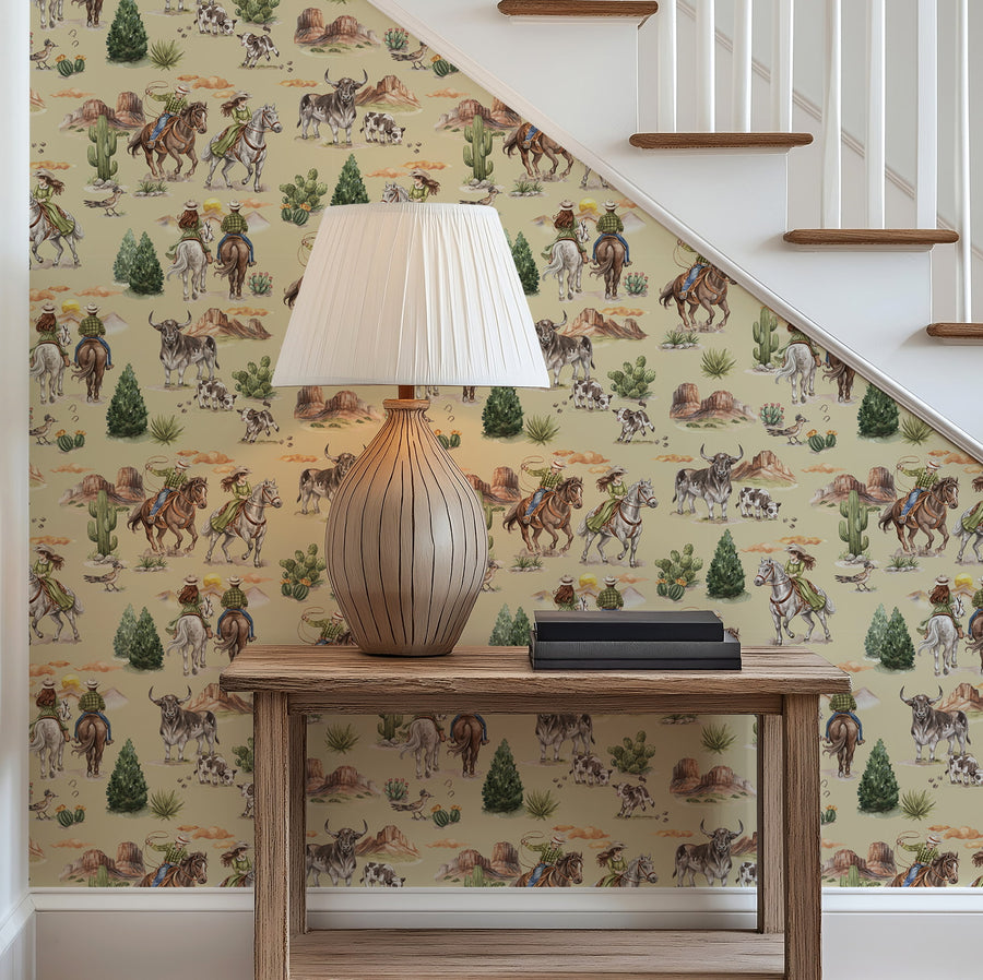 Staircase with a Sand Western Cowboy & Cowgirl Wallpaper