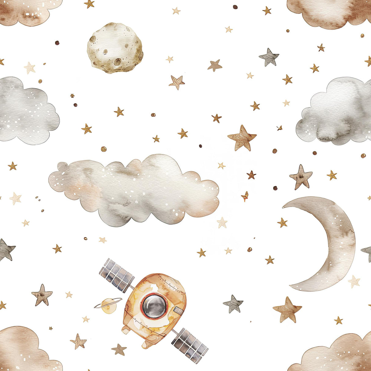 Spaceship Wallpaper For Boys - Soft Clouds and Stars