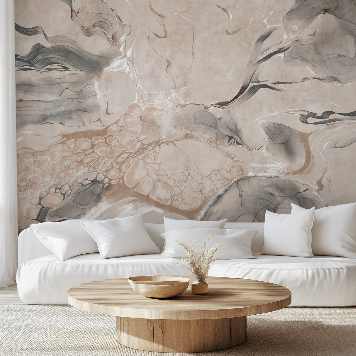 Abstract Marble Wall Mural – Organic Earthy Tones & Fluid Art Wallpaper