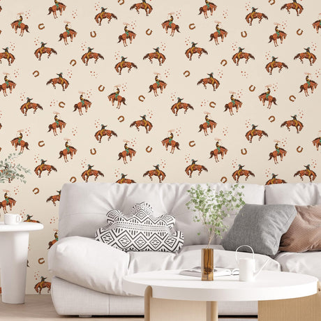 Playful Cowboy Rodeo Wallpaper - Wild West Adventure | Traditional or Peel and Stick Removable