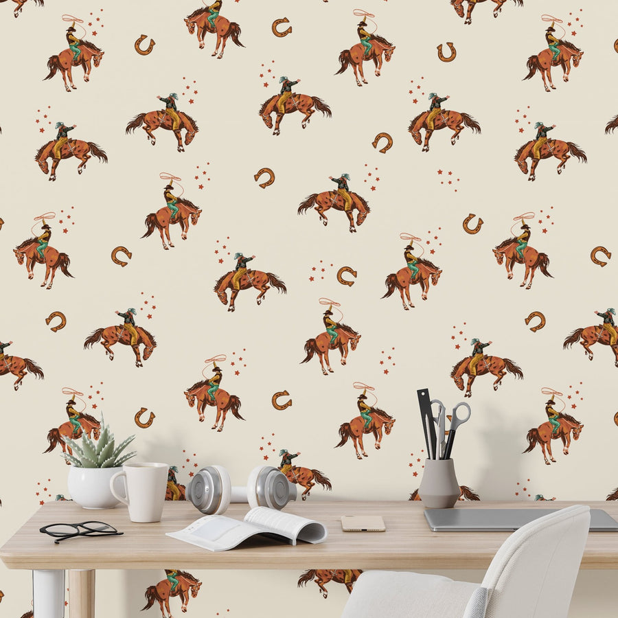 Playful Cowboy Rodeo Wallpaper – Wild West Adventure | Traditional or Peel and Stick Removable