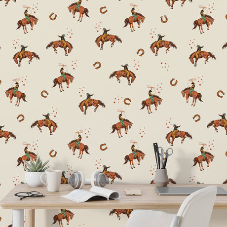 Playful Cowboy Rodeo Wallpaper - Wild West Adventure | Traditional or Peel and Stick Removable