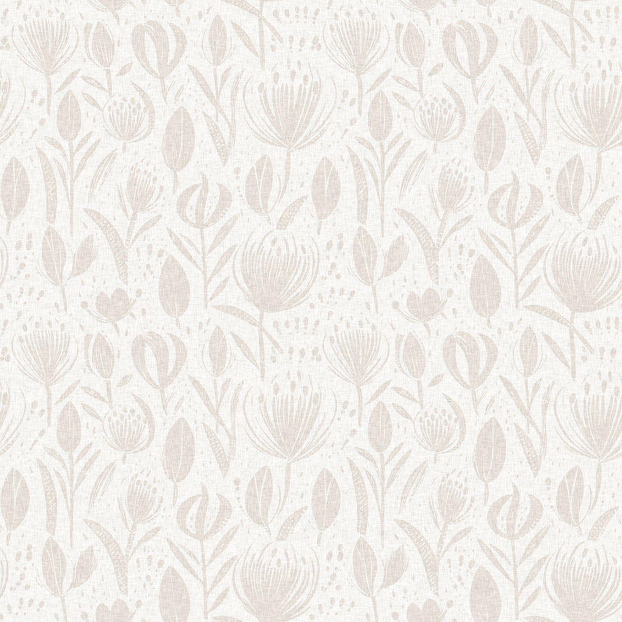 Boho Chic Neutral Floral Wallpaper – Modern Botanical Wallcovering