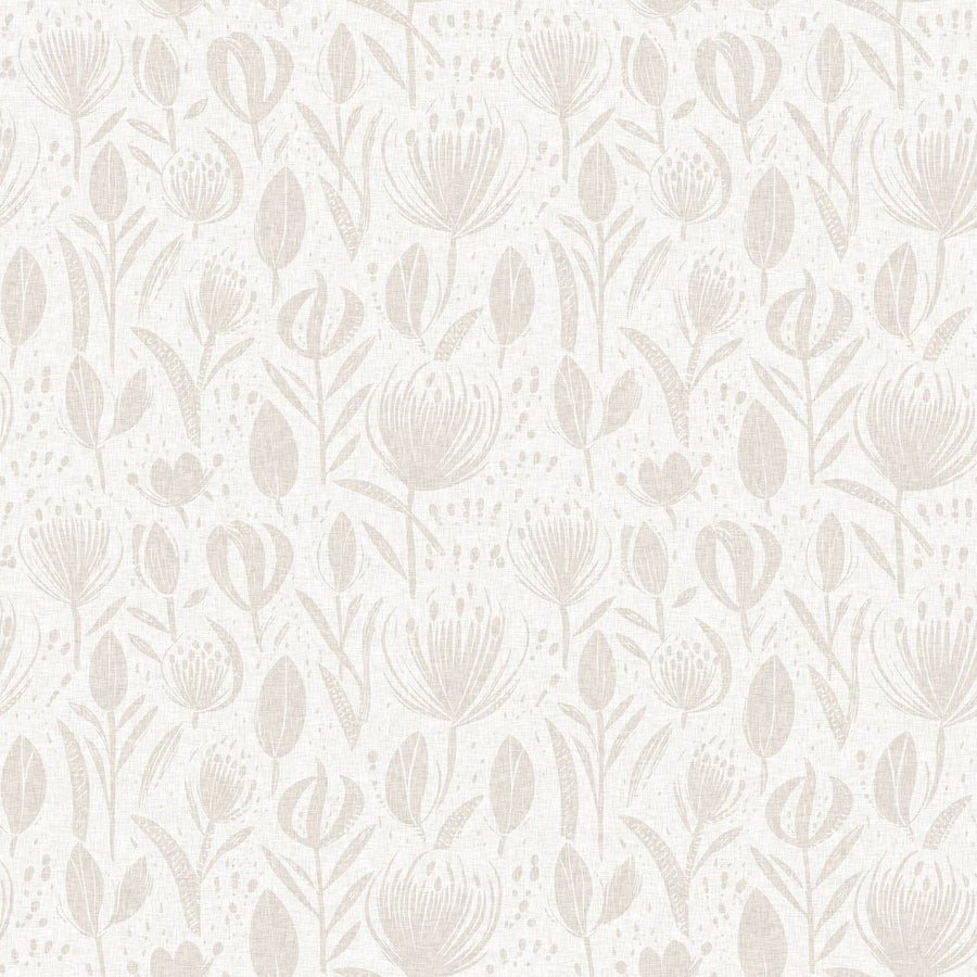 Boho Chic Neutral Floral Wallpaper - Modern Botanical Wallcovering