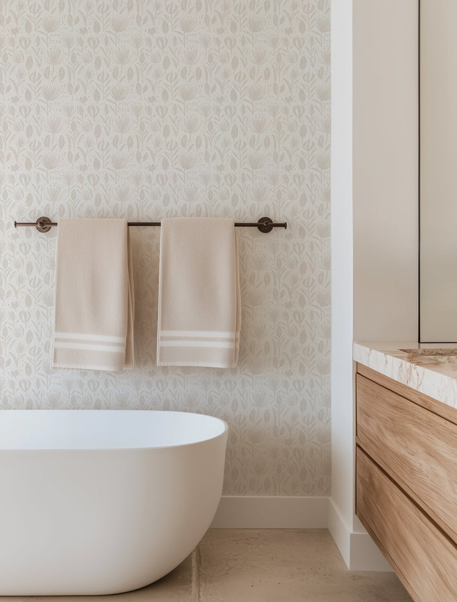 Boho Chic Neutral Floral Wallpaper - Modern Botanical Wallcovering