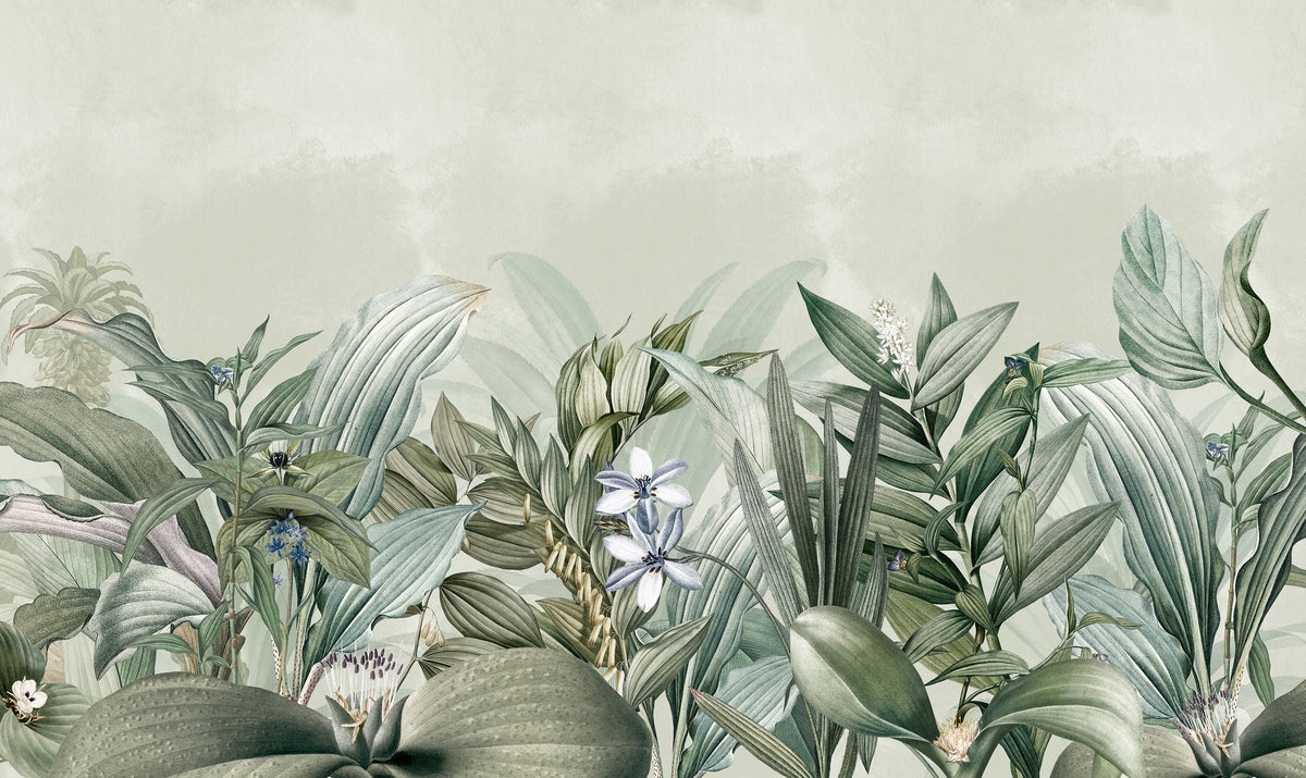 Tropical Botanical Wall Mural – Sage Green Jungle Wallpaper