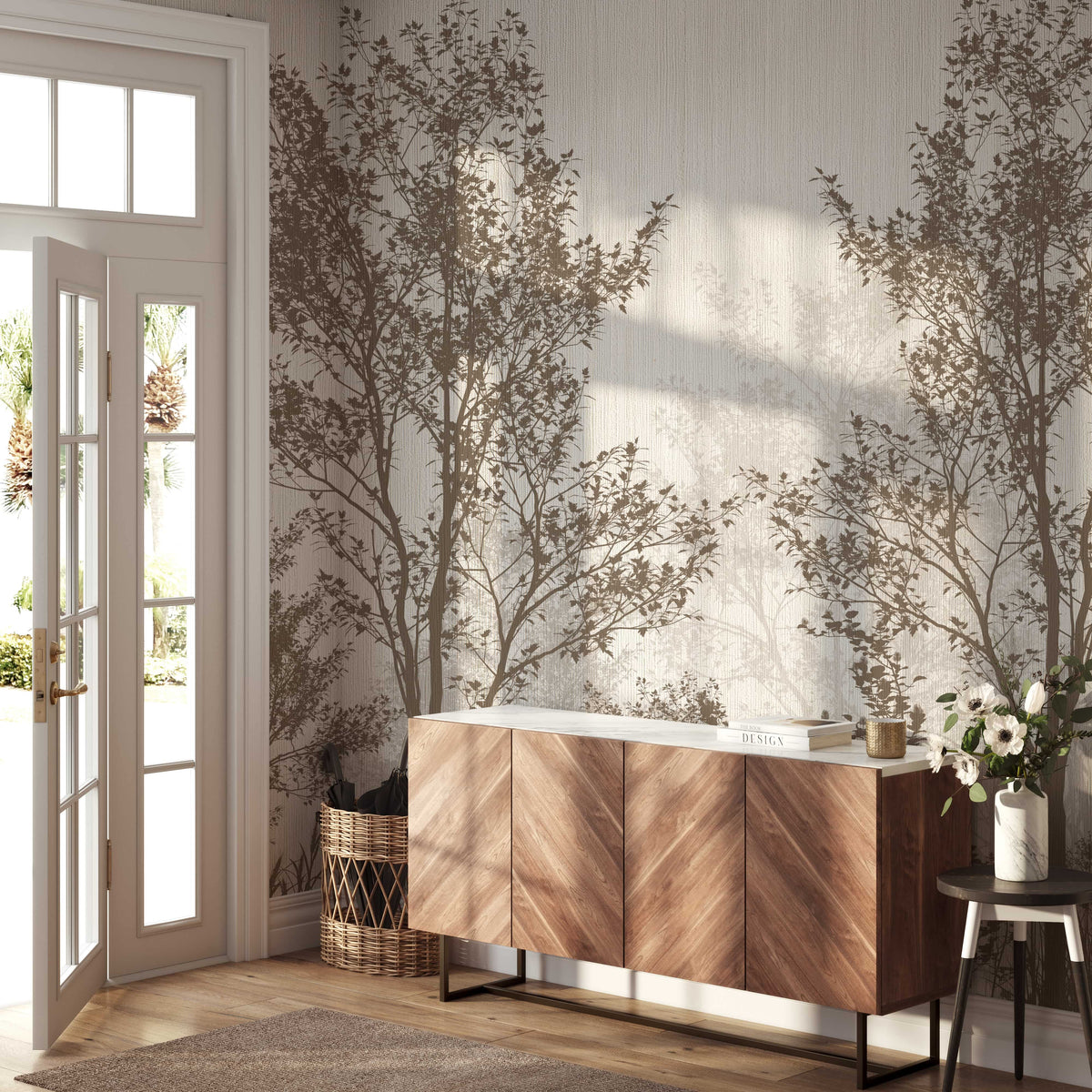 Elegant Forest Wallpaper Mural - Birch and Willow Trees | EazzyWalls
