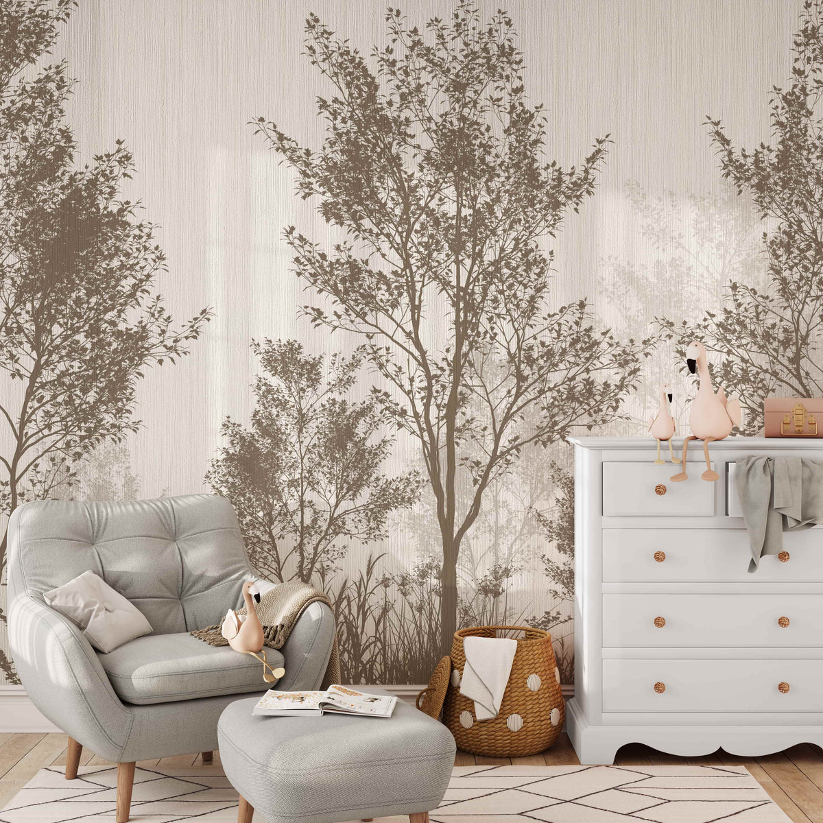 Elegant Forest Wallpaper Mural - Birch and Willow Trees | EazzyWalls