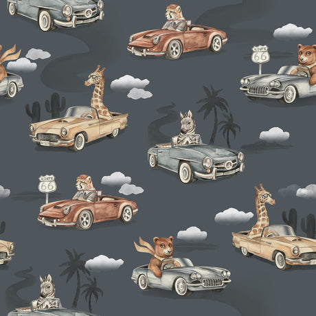Route 66 Safari Animal Car Wallpaper – Kids Nursery & Playroom Adventure