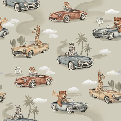 Route 66 Kids Safari Wallpaper - Beige Kids Nursery & Playroom