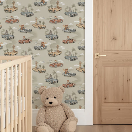 Route 66 Kids Safari Wallpaper - Beige Kids Nursery & Playroom