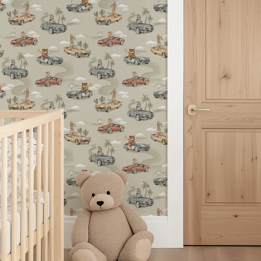 Route 66 Kids Safari Wallpaper - Beige Kids Nursery & Playroom